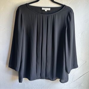 Ann Taylor LOFT Black Sheer‎ Flowy Blouse Sz M Minimalist Elevated Basic Goth